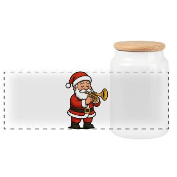 Weihnachts Santa Trompete Cartoon - Panorama Keksdose mit Holzdeckel - Weiß - Vorne