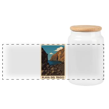 Playa del Trigo - Panoramic Cookie Jar with Wooden Lid - white - Front
