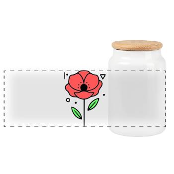 Poppy-Poppies-Minimalist-Line-Art-3 - Panoramic Cookie Jar with Wooden Lid - white - Front