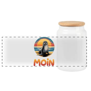 Cute Seal Moin On The Beach Sunset - Panoramic Cookie Jar with Wooden Lid - white - Front