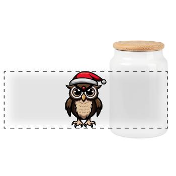 Owl Christmas - Panoramic Cookie Jar with Wooden Lid - white - Front