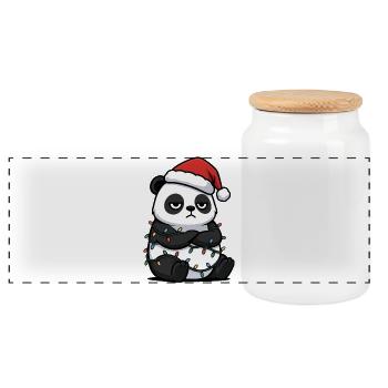 Panda Christmas clumsy Santa grumpy funny - Panoramic Cookie Jar with Wooden Lid - white - Front