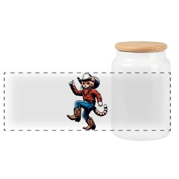 Cat Cowboy Adventure - Panoramic Cookie Jar with Wooden Lid - white - Front