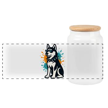 Husky sibérien en graffiti à la bombe avec des lunettes de soleil - Boîte à biscuits avec couvercle en bois - blanc - Devant