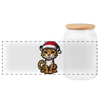 Noël léopard - Boîte à biscuits avec couvercle en bois - blanc - Devant