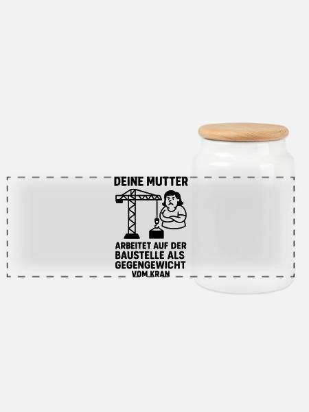 Your Mom Joke Construction Site Counterbalance - Panoramic Cookie Jar with Wooden Lid - white