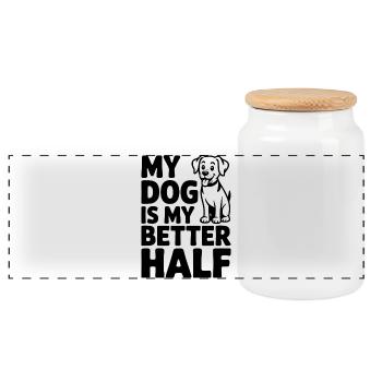 Mon chien est ma meilleure moitié - Boîte à biscuits avec couvercle en bois - blanc - Devant