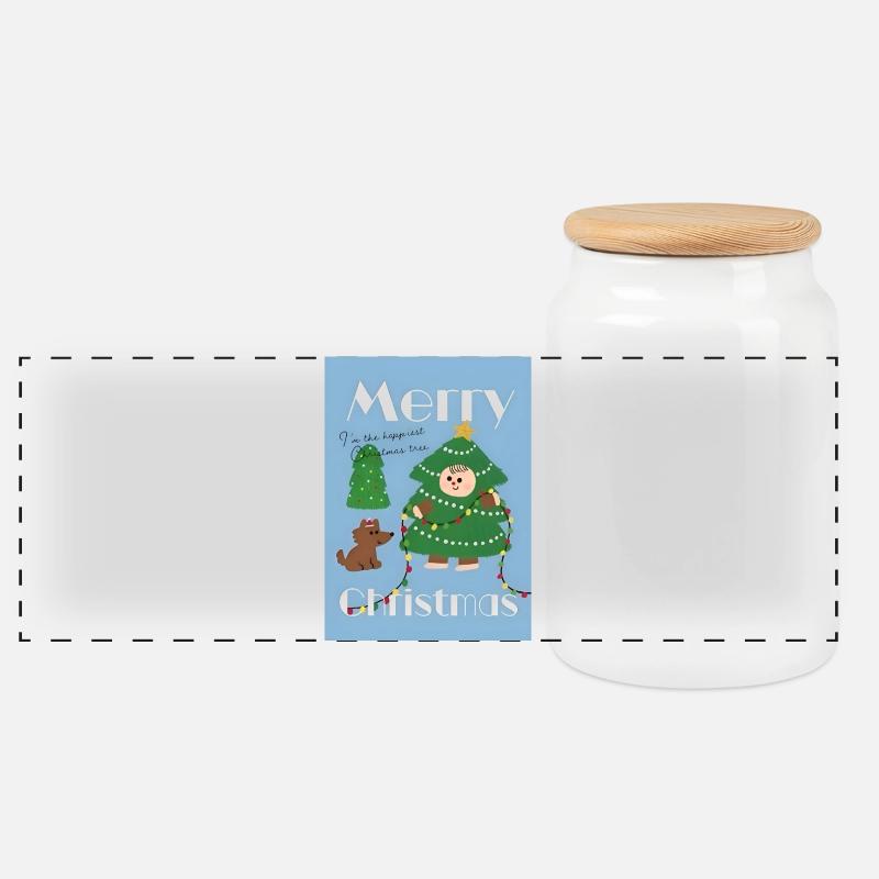 Niedlicher Weihnachtsbaum Illustration - Panorama Keksdose mit Holzdeckel - Weiß