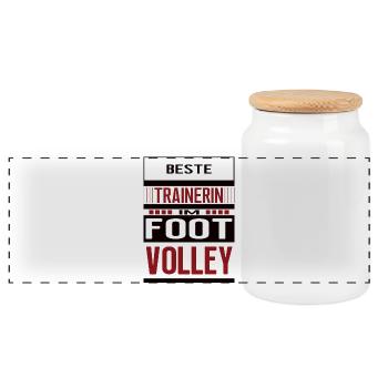 Footvolley Trainerin Beste Footvolleytrainerin - Panorama Keksdose mit Holzdeckel - Weiß - Vorne