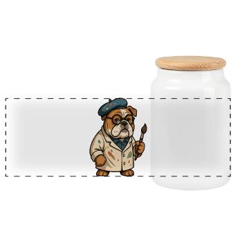 Bulldoggenkünstler mit Paintbrush Creative Cartoon - Panorama Keksdose mit Holzdeckel - Weiß - Vorne