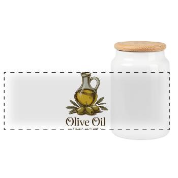 Olive oil - Panoramic Cookie Jar with Wooden Lid - white - Front
