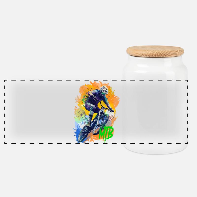 MTB bike - Panoramic Cookie Jar with Wooden Lid - white
