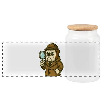 Détective Bouledogue au look classique de Sherlock - Boîte à biscuits avec couvercle en bois - blanc - Devant