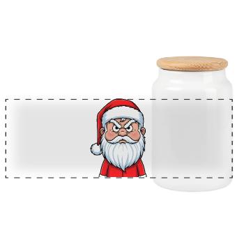 Angry Santa Claus Funny Cartoon - Panoramic Cookie Jar with Wooden Lid - white - Front
