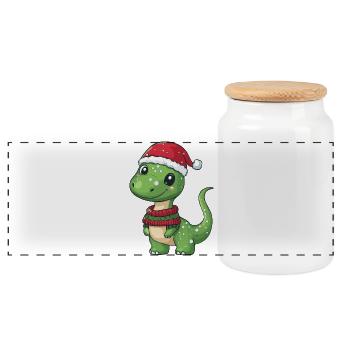 Dinosaur brontosaurus Christmas Xmas - Panoramic Cookie Jar with Wooden Lid - white - Front