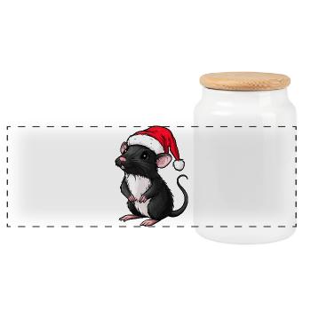 Christmas Rat - Panoramic Cookie Jar with Wooden Lid - white - Front