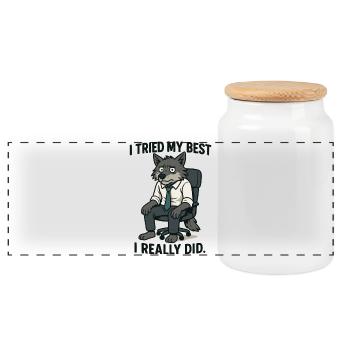 Office wolf with tie - Panoramic Cookie Jar with Wooden Lid - white - Front