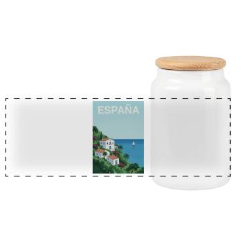 Spanish coastal idyll - Panoramic Cookie Jar with Wooden Lid - white - Front