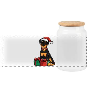 Doberman Dog Christmas Gifts - Panoramic Cookie Jar with Wooden Lid - white - Front
