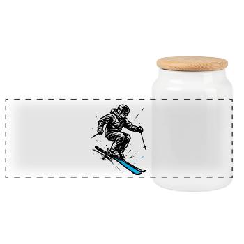 Skiing | Skier | Mountain - Panoramic Cookie Jar with Wooden Lid - white - Front