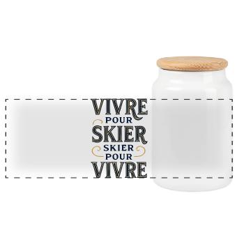 Live to Ski, Ski to Live - Panoramic Cookie Jar with Wooden Lid - white - Front
