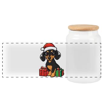 Dachshund Hund Weihnachten Geschenke Dackel - Panorama Keksdose mit Holzdeckel - Weiß - Vorne