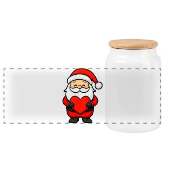 Weihnachtsmann mit Herz - Panorama Keksdose mit Holzdeckel - Weiß - Vorne