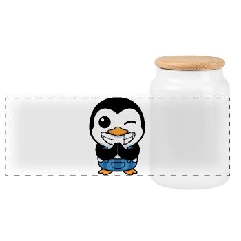 Cute Cartoon Penguin Smile Artfully Funny - Panoramic Cookie Jar with Wooden Lid - white - Front