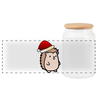 Hérisson de Noël du Père Noël - Boîte à biscuits avec couvercle en bois - blanc - Devant