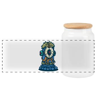 Aquatic Omega Monster - Panoramic Cookie Jar with Wooden Lid - white - Front
