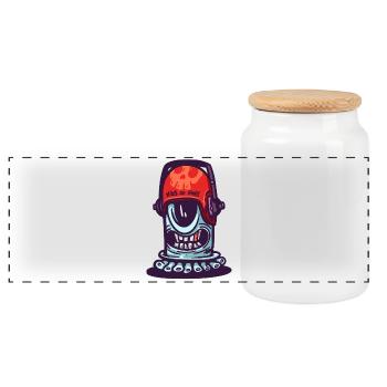 Skull Space Helmet - Panoramic Cookie Jar with Wooden Lid - white - Front
