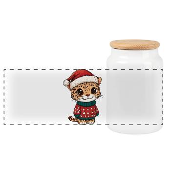 Leopard Weihnachten Xmas - Panorama Keksdose mit Holzdeckel - Weiß - Vorne
