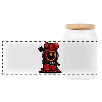 Red Devil Cigar Caricature - Panoramic Cookie Jar with Wooden Lid - white - Front
