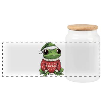Frosch Weihnachten Xmas - Panorama Keksdose mit Holzdeckel - Weiß - Vorne