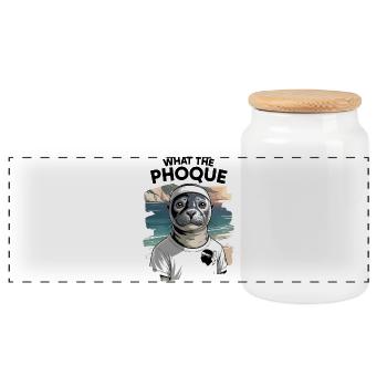 Corsican Humor Gift What the Seal Island Souvenir - Panoramic Cookie Jar with Wooden Lid - white - Front