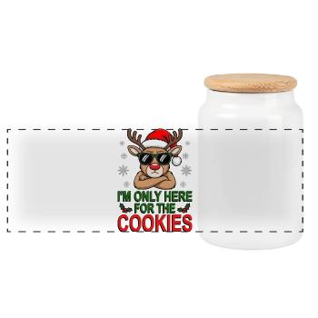 Juste pour les biscuits, renne avec des lunettes de soleil - Boîte à biscuits avec couvercle en bois - blanc - Devant