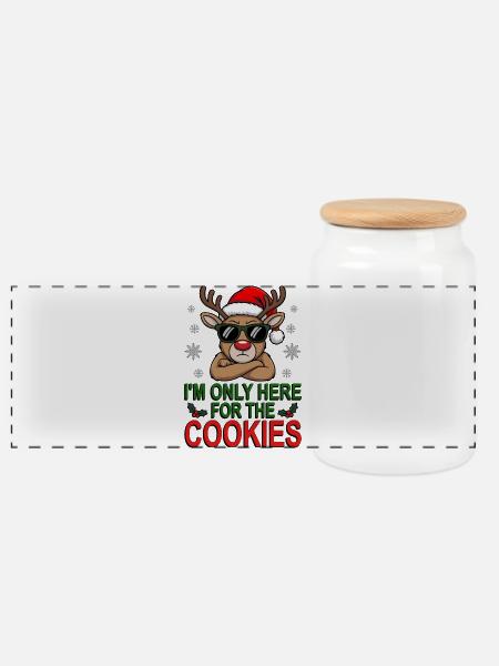 Just for the cookies, reindeer with sunglasses - Panoramic Cookie Jar with Wooden Lid - white