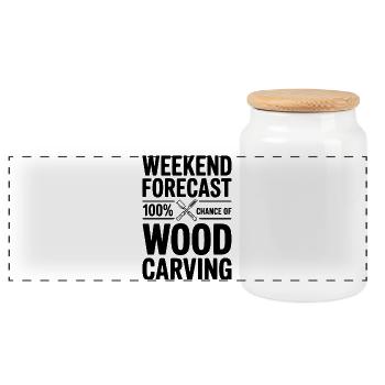 Weekend Forecast 100% Chance of Wood Carving - Panoramic Cookie Jar with Wooden Lid - white - Front