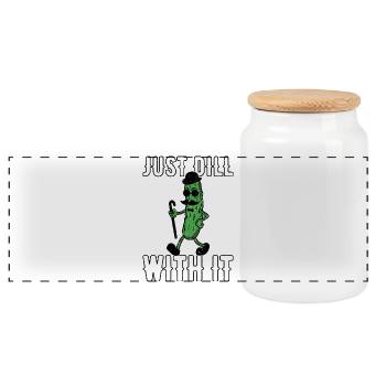 Just Dill With It Gurke Retro Vintage Schnurrbart - Panorama Keksdose mit Holzdeckel - Weiß - Vorne