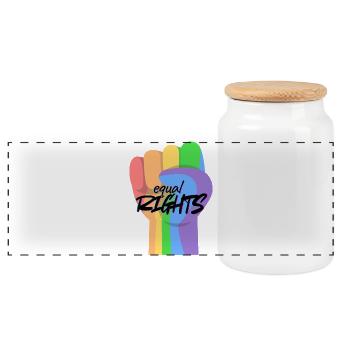Rainbow Fist Equality - Panoramic Cookie Jar with Wooden Lid - white - Front