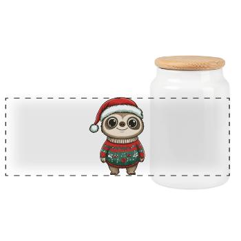 Faultier Weihnachten Xmas - Panorama Keksdose mit Holzdeckel - Weiß - Vorne