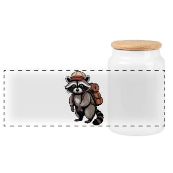 Raccoon Trekking Design - Panoramic Cookie Jar with Wooden Lid - white - Front