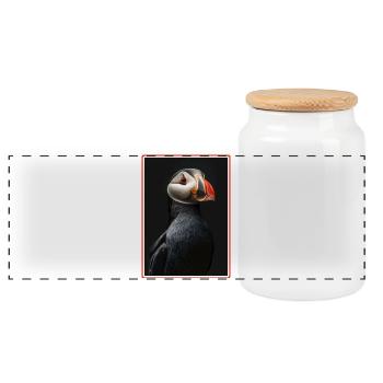 Puffin Papageientaucher - Panorama Keksdose mit Holzdeckel - Weiß - Vorne