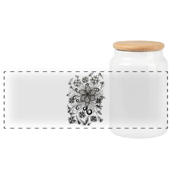 Spiral Flowers Magic - Panoramic Cookie Jar with Wooden Lid - white - Front