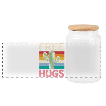 Rainbow Cactus Kostenlose Umarmungen - Panorama Keksdose mit Holzdeckel - Weiß - Vorne