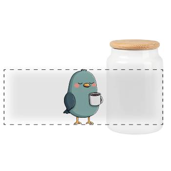 Teal Cup Bird Calm Morning - Panoramic Cookie Jar with Wooden Lid - white - Front