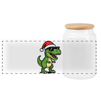T-Rex Santa with sunglasses - Panoramic Cookie Jar with Wooden Lid - white - Front