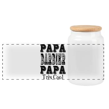Papa Barbier Papa Très Cool - Boîte à biscuits avec couvercle en bois - blanc - Devant
