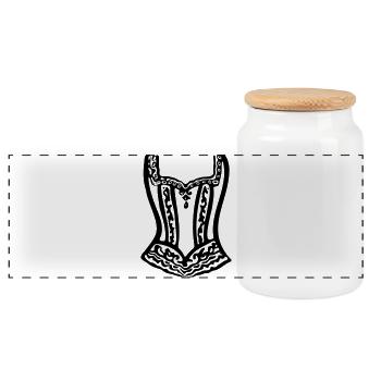 Victorian Pearl Cage Corset Line Art - Panoramic Cookie Jar with Wooden Lid - white - Front