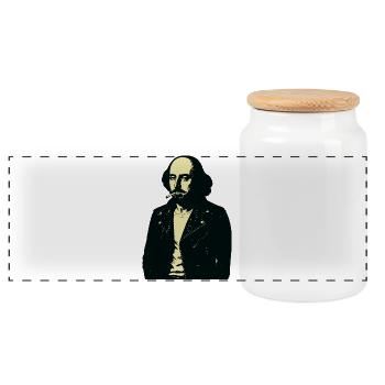 William Shakespeare Midnight Rebel Portrait - Panoramic Cookie Jar with Wooden Lid - white - Front
